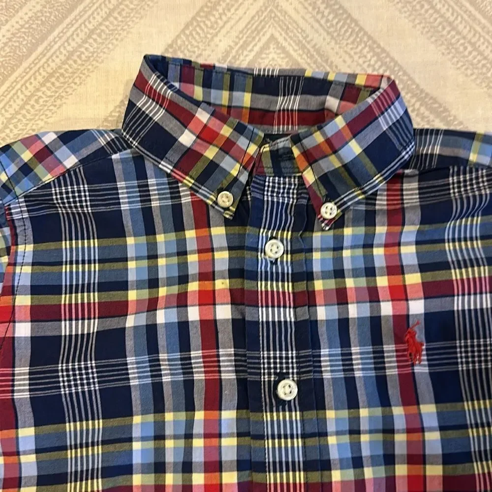 Ralph Lauren Boys Short-sleeve Blue, Red, White plaid Button Down Shirt - Size 4
